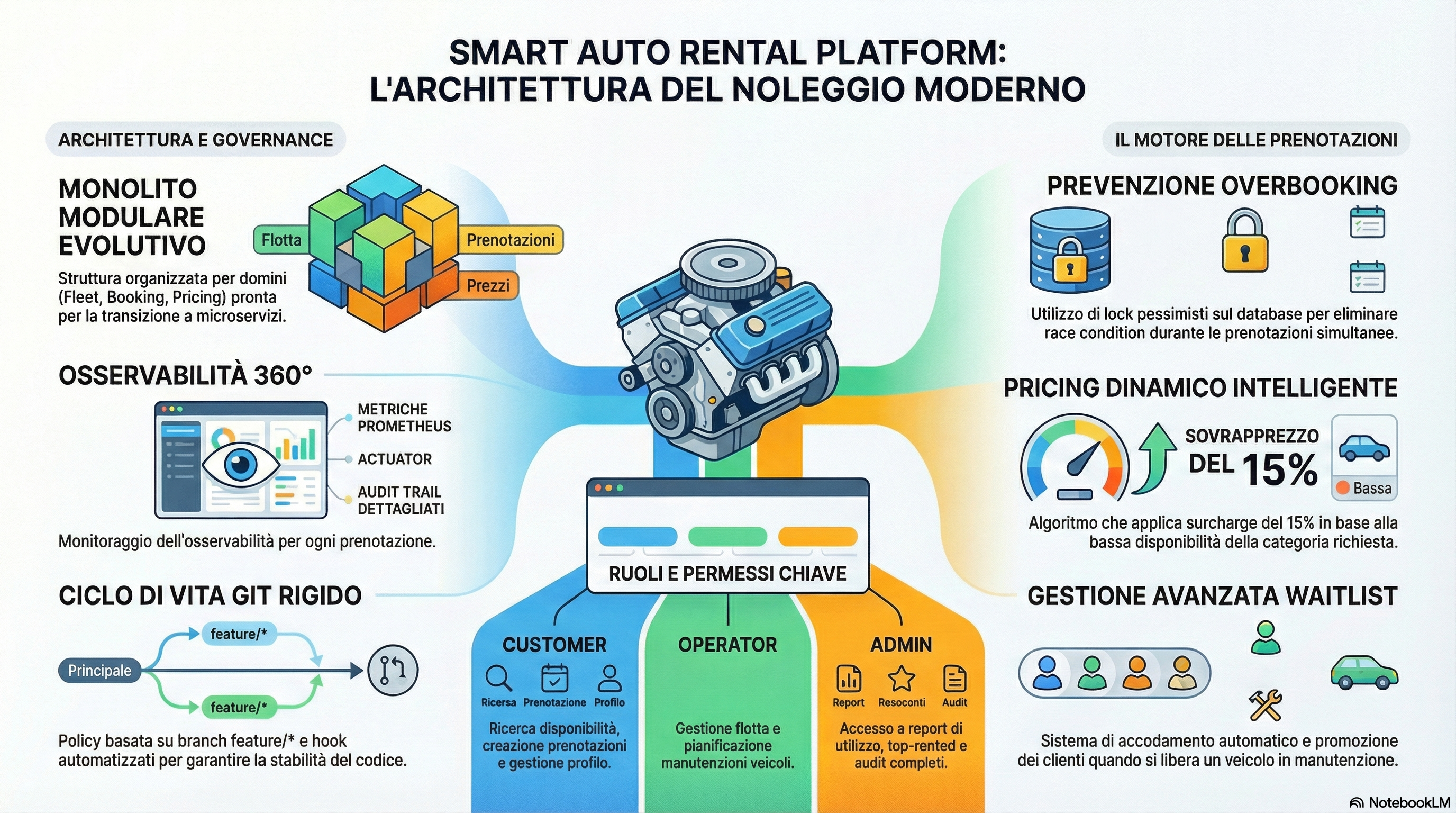 Diagramma architettura piattaforma noleggio auto intelligente
